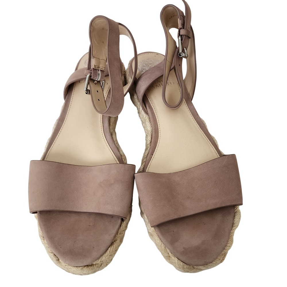 Vince Camuto Women Taupe Suede Espadrille Platform Ankle Strap Sandals 7.5M